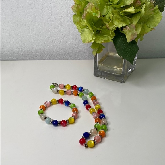Colorful Vintage Glass Beaded Necklace and Bracelet Set‎ - Picture 2 of 8